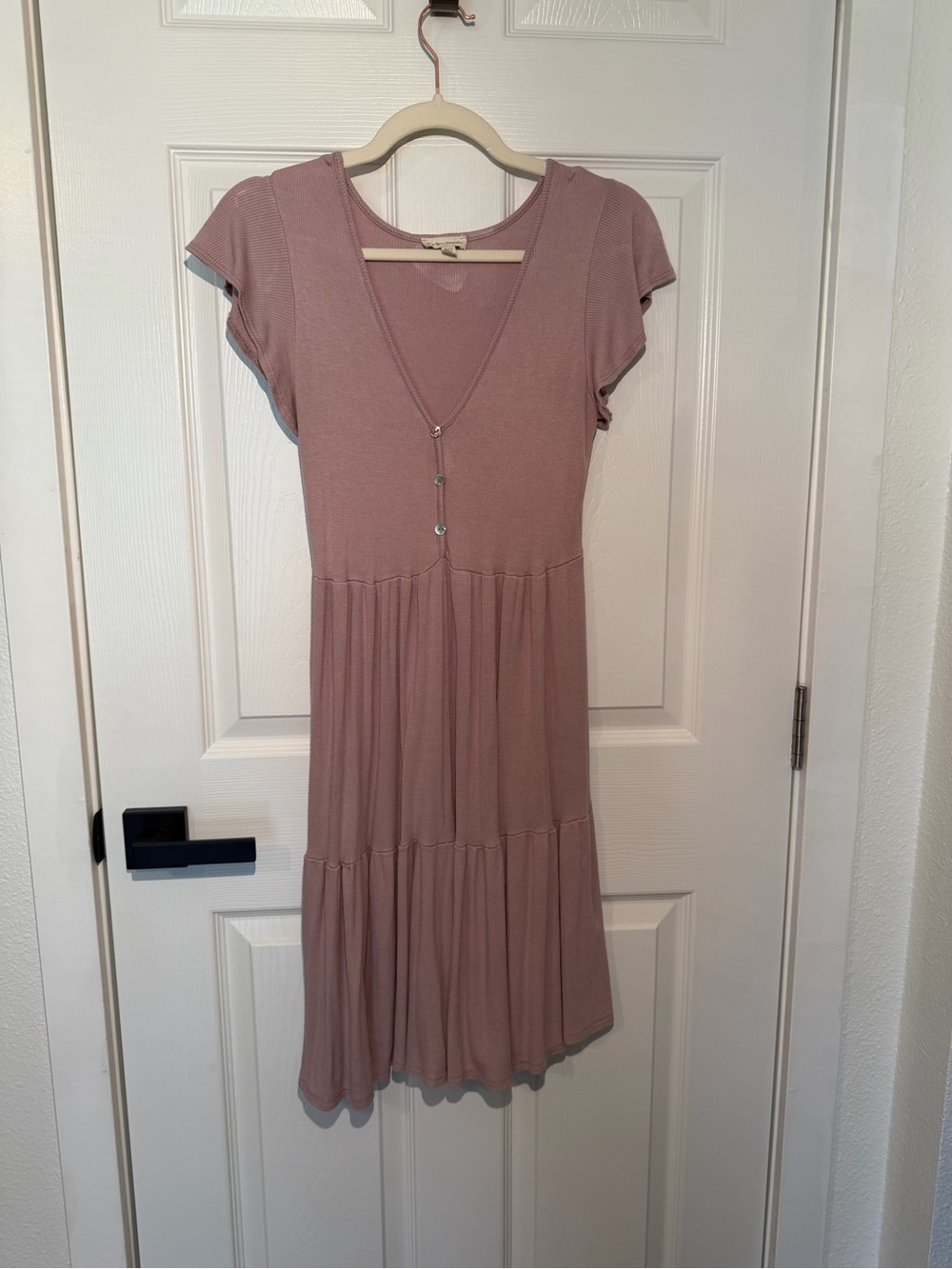 See You Monday Dusty Rose V-Neck Tiered Midi Dress